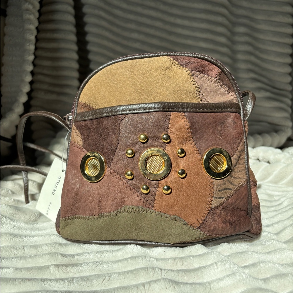 Vintage 80s 90s Small Patchwork Leather Clutch Bag Handbag Mini Soft Boho Hobo